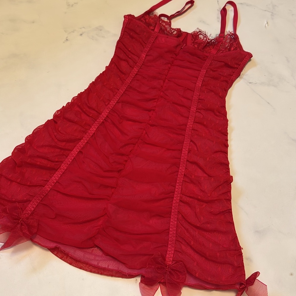 Rare Victorias Secret Sexy Little Things Ruched Red Lingerie With Bows 34B - Picture 6 of 7